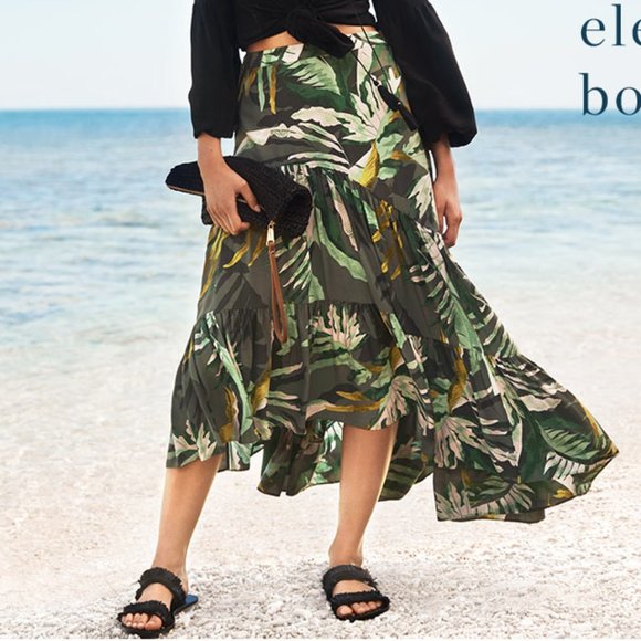 WITCHERY Tropical Island Green Tiered Midi Skirt - Picture 2 of 8